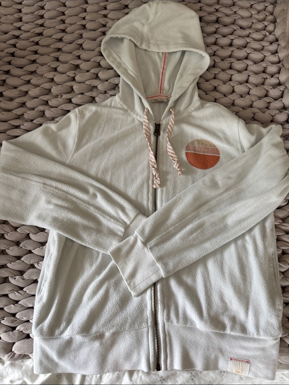 Faherty Cream Zip Hoodie with Orange Graphic